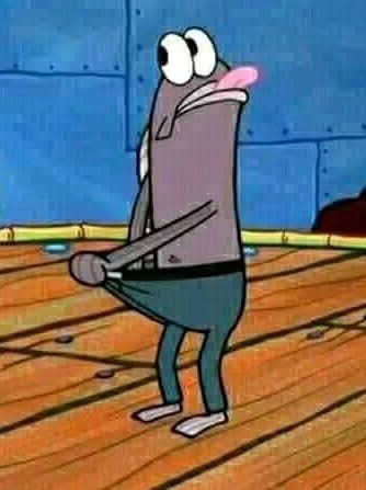 Sticker meme nyari sesuatu di celana dengan hashtag #spongebob - Download PNG gratis di Doksli